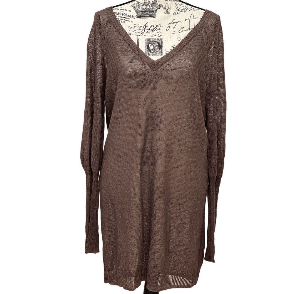 MaxAzria BCBG Brown Sheer Knit Tunic Sweater Women's Small S US 4 6